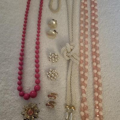 PINKS AND WHITE COSTUME JEWELRY