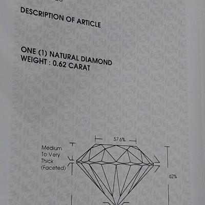 IGI CERTIFIED NATURAL DIAMOND. 62 cts