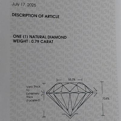 IGI CERTIFIED NATURAL DIAMOND. 79 cts