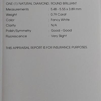IGI CERTIFIED NATURAL DIAMOND. 79 cts