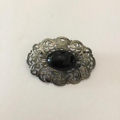 Beautiful, vintage, black onyx, Victorian brooch