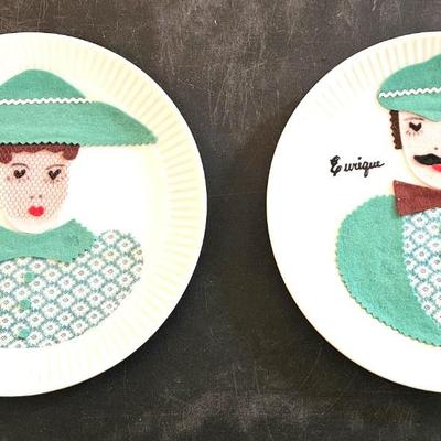 Mid Century Felt Art Plate Set