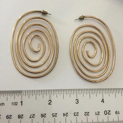Large gold tone, swirly statement, earrings, vintage