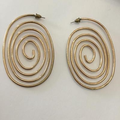 Large gold tone, swirly statement, earrings, vintage