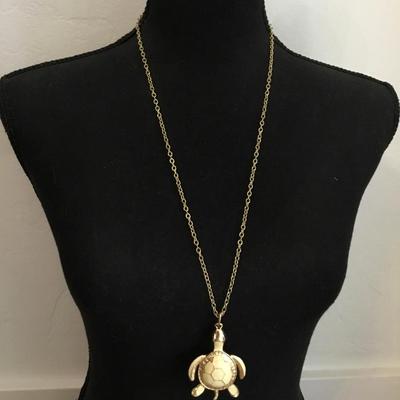 Turtle gold, tone, statement, necklace super cute