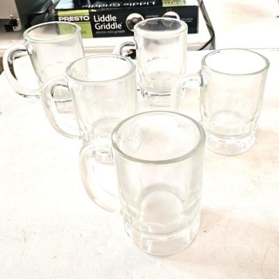 5 Clear Glass Beer Steins