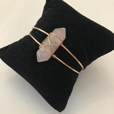 Beautiful gold toned rose crystal quartz cuff bracelet, very beautiful very nice