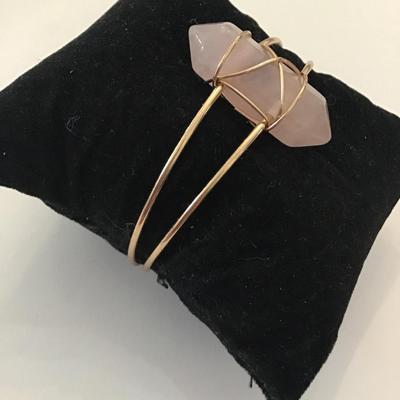 Beautiful gold toned rose crystal quartz cuff bracelet, very beautiful very nice