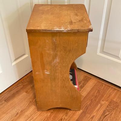 LOT 76: Vintage Wood Side Table with Collection of Books and Ethan Allen Wooden Rocking Chair