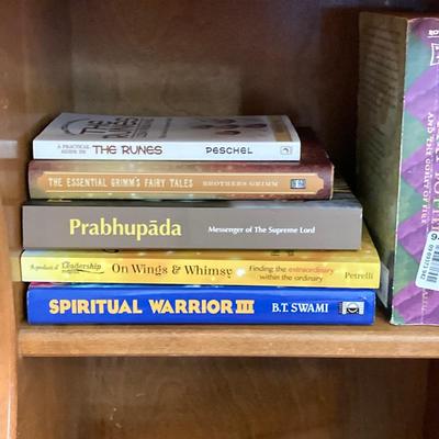 LOT 76: Vintage Wood Side Table with Collection of Books and Ethan Allen Wooden Rocking Chair