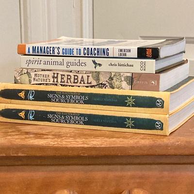 LOT 76: Vintage Wood Side Table with Collection of Books and Ethan Allen Wooden Rocking Chair