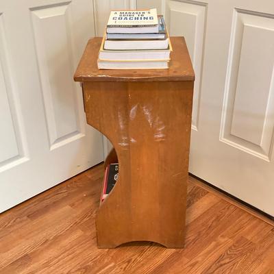LOT 76: Vintage Wood Side Table with Collection of Books and Ethan Allen Wooden Rocking Chair