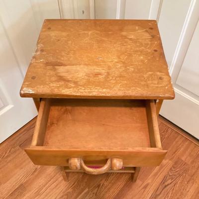 LOT 76: Vintage Wood Side Table with Collection of Books and Ethan Allen Wooden Rocking Chair