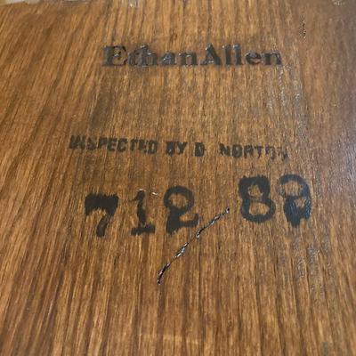 LOT 76: Vintage Wood Side Table with Collection of Books and Ethan Allen Wooden Rocking Chair