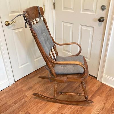 LOT 76: Vintage Wood Side Table with Collection of Books and Ethan Allen Wooden Rocking Chair
