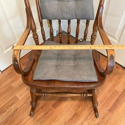 LOT 76: Vintage Wood Side Table with Collection of Books and Ethan Allen Wooden Rocking Chair