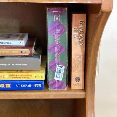 LOT 76: Vintage Wood Side Table with Collection of Books and Ethan Allen Wooden Rocking Chair