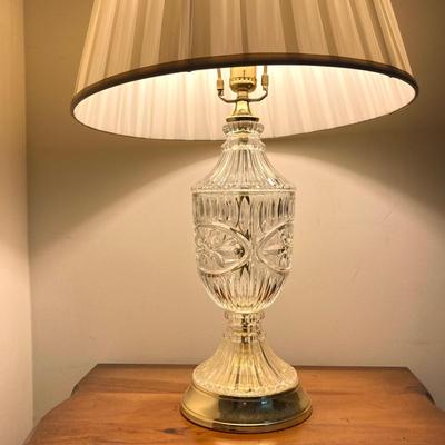 LOT 78: Vintage Wooden 2-Tier End Table with Glass Table Lamp