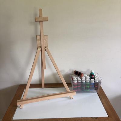 LOT 94: Craft Night: Woodcarving Set, Balsa Wood Blocks, Paints, Canvas, Easel and More