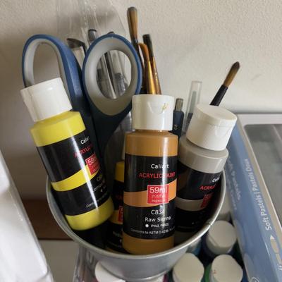LOT 94: Craft Night: Woodcarving Set, Balsa Wood Blocks, Paints, Canvas, Easel and More