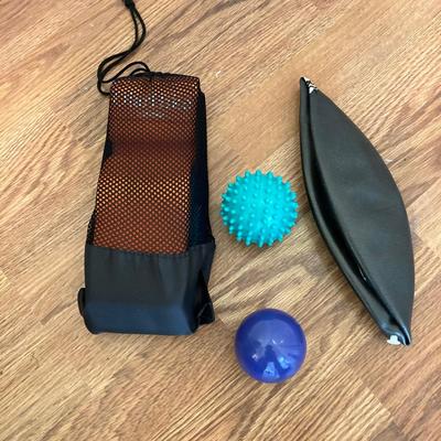 LOT 218: Fitness / Yoga Equipment Collection - Weighted Bars, Kettlebells, Philosophy Step Platform, Weighted Bar Workout Poster and More