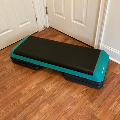 LOT 218: Fitness / Yoga Equipment Collection - Weighted Bars, Kettlebells, Philosophy Step Platform, Weighted Bar Workout Poster and More