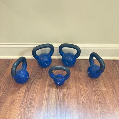 LOT 218: Fitness / Yoga Equipment Collection - Weighted Bars, Kettlebells, Philosophy Step Platform, Weighted Bar Workout Poster and More