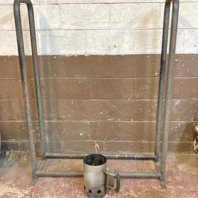 LOT 220: Heavy Duty Metal Firewood Log Storage Rack with Charcoal Chimney Starter
