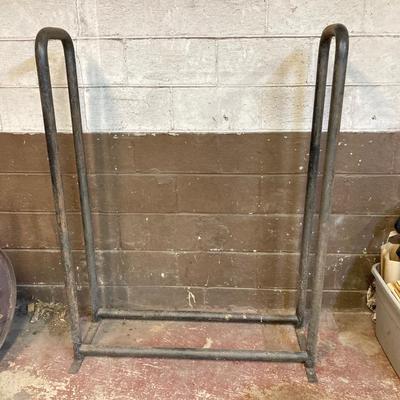 LOT 220: Heavy Duty Metal Firewood Log Storage Rack with Charcoal Chimney Starter