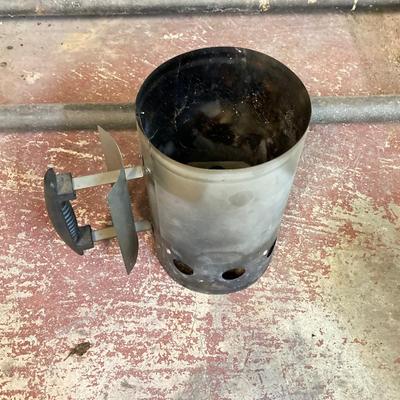 LOT 220: Heavy Duty Metal Firewood Log Storage Rack with Charcoal Chimney Starter
