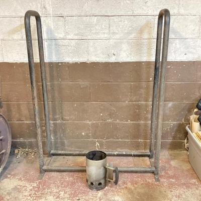 LOT 220: Heavy Duty Metal Firewood Log Storage Rack with Charcoal Chimney Starter