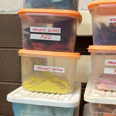 LOT 223: Large Collection of Mosaic Art Glass Pieces in Storage Totes