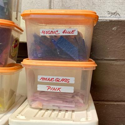 LOT 223: Large Collection of Mosaic Art Glass Pieces in Storage Totes