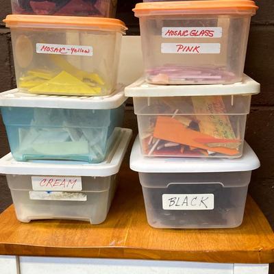 LOT 223: Large Collection of Mosaic Art Glass Pieces in Storage Totes