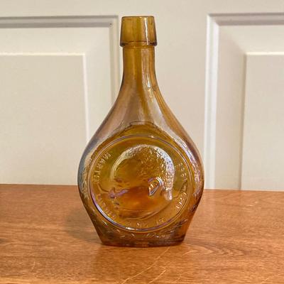 LOT 224: Tri-Fold Drop Leaf Wooden Accent Table with Wheaton Glass Martin Luther King and 1972 Republican Decorative Collectible Bottles