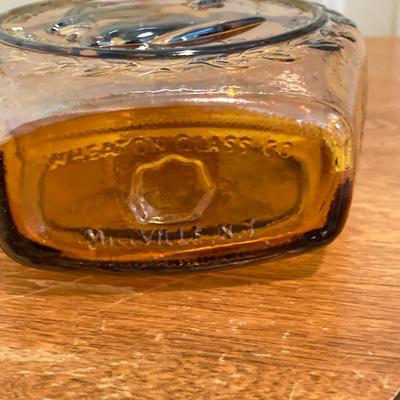 LOT 224: Tri-Fold Drop Leaf Wooden Accent Table with Wheaton Glass Martin Luther King and 1972 Republican Decorative Collectible Bottles