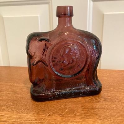 LOT 224: Tri-Fold Drop Leaf Wooden Accent Table with Wheaton Glass Martin Luther King and 1972 Republican Decorative Collectible Bottles