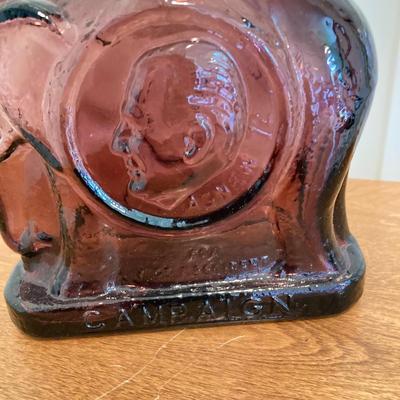 LOT 224: Tri-Fold Drop Leaf Wooden Accent Table with Wheaton Glass Martin Luther King and 1972 Republican Decorative Collectible Bottles