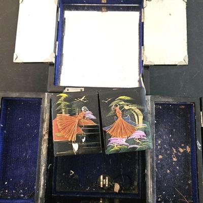 4 Vintage Japanese Black Lacquer Jewelry/Music Box