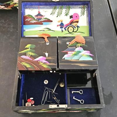 4 Vintage Japanese Black Lacquer Jewelry/Music Box