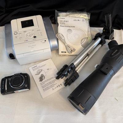 Canon 10X Camera w/Canon Selphy(photo printing) Scope and tripod