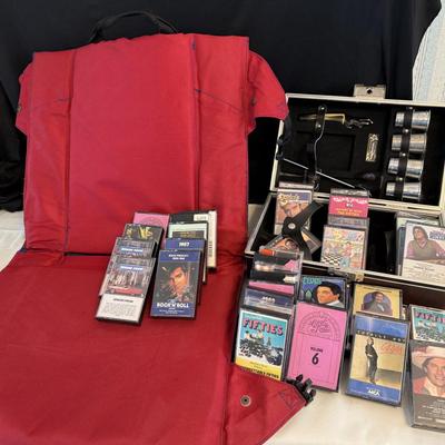 Stadium chair, cassettes, shot cups
