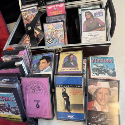 Stadium chair, cassettes, shot cups