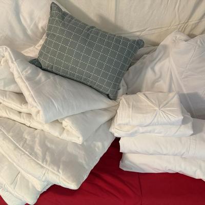 Queen comforter, mattress pad, decorative pillow, sheet set w/cases