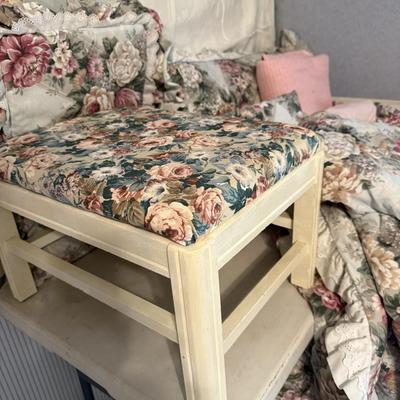 Flowered queen comforter/shams/stool/sheets/blanket
