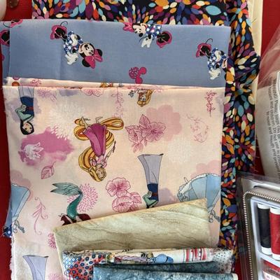 Quilting material, buttons, thread, plus