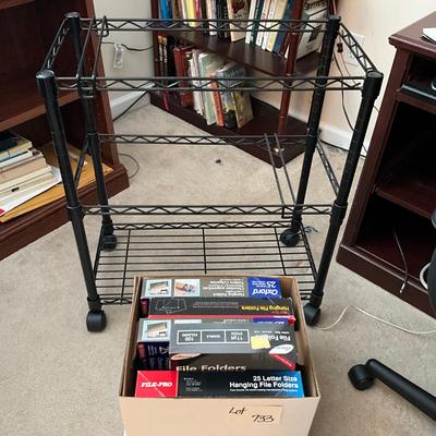 742 Metal Two Tier Open Filing Stand on Wheels with Folders