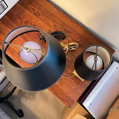 751 Pair of Two Small Brass & Black Shade Table Lamps