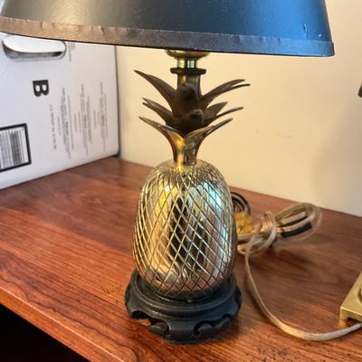 751 Pair of Two Small Brass & Black Shade Table Lamps