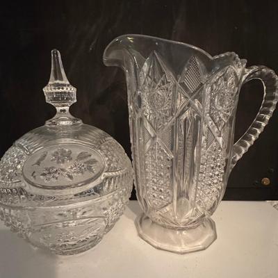 Crystal candy dish and pitcher